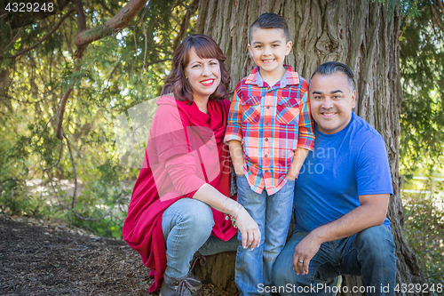 Image of Mixed Race Caucasian and Hispanic Family At The Park.