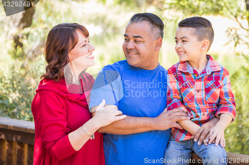 Image of Mixed Race Caucasian and Hispanic Family At The Park.