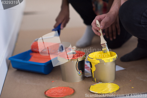 Image of painters prepare color for painting