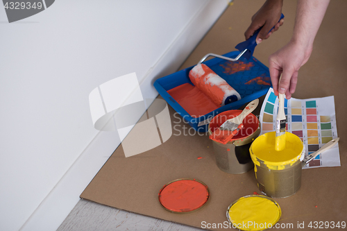 Image of painters prepare color for painting