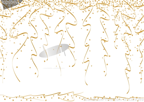 Image of gold curly ribbons and bright confetti