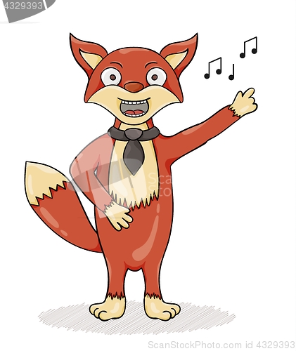 Image of Red fox singing song with black tie.