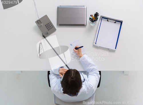 Image of doctor with prescription calling on phone