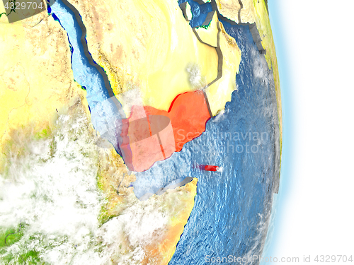 Image of Yemen in red on Earth