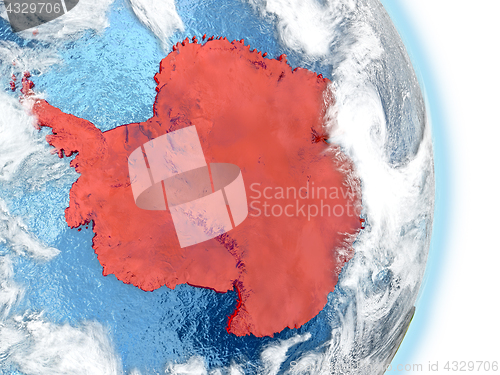 Image of Antarctica in red on Earth