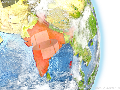Image of India in red on Earth
