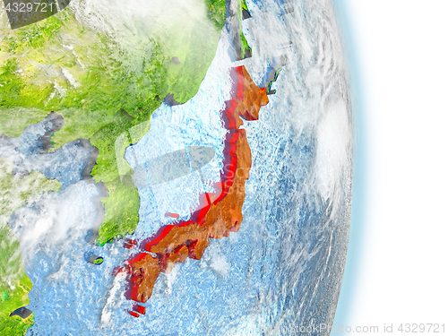 Image of Japan in red on Earth