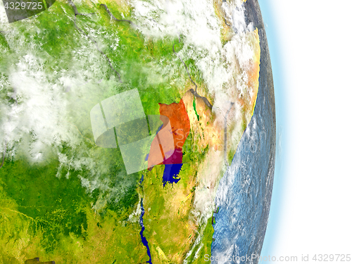Image of Uganda in red on Earth