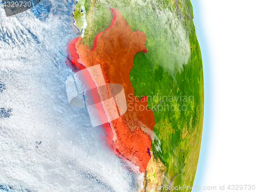 Image of Peru in red on Earth