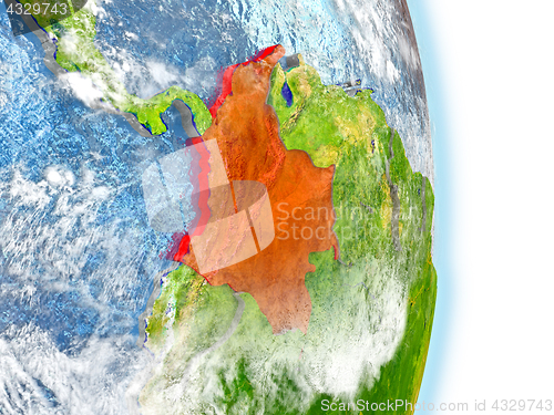 Image of Colombia in red on Earth
