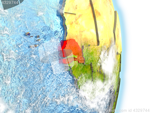 Image of Senegal in red on Earth