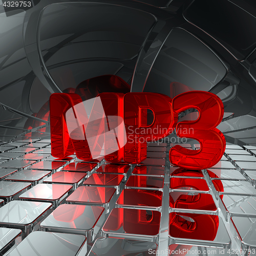 Image of mp3 tag in abstract futuristic space - 3d rendering