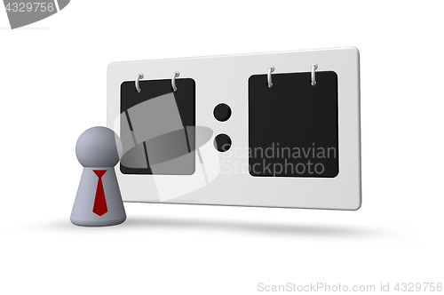 Image of scoreboard and play figure with tie  on white background - 3d illustration