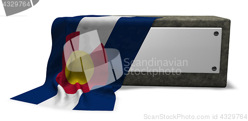 Image of stone socket with blank sign and flag of colorado - 3d rendering