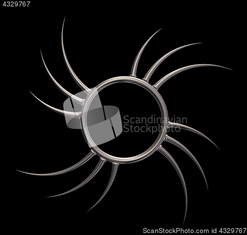 Image of metal ring with prickles on black background - 3d illustration