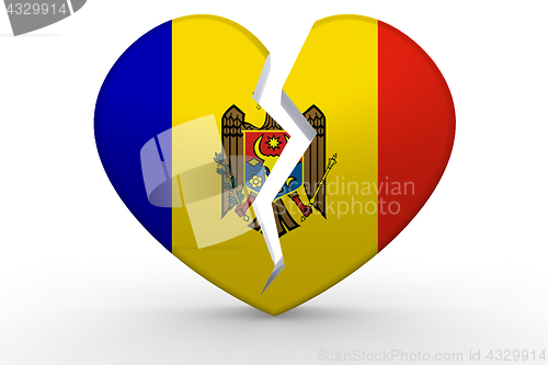 Image of Broken white heart shape with Moldova flag