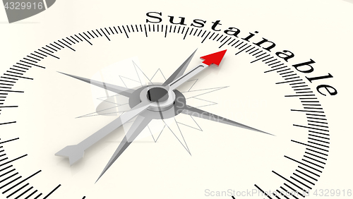 Image of Compass with arrow pointing to the word Sustainable