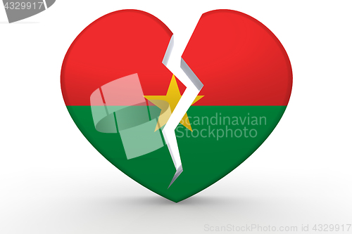Image of Broken white heart shape with Burkina Faso flag