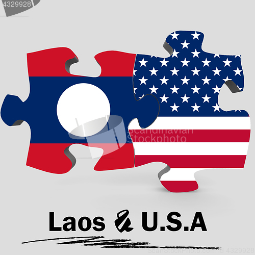 Image of USA and Laos flags in puzzle 