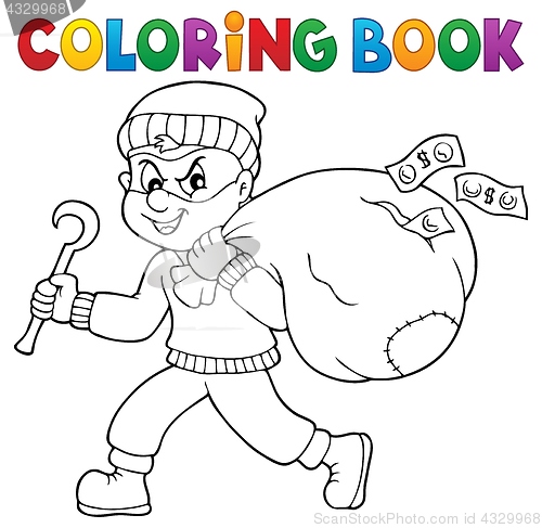 Image of Coloring book thief with bag of money