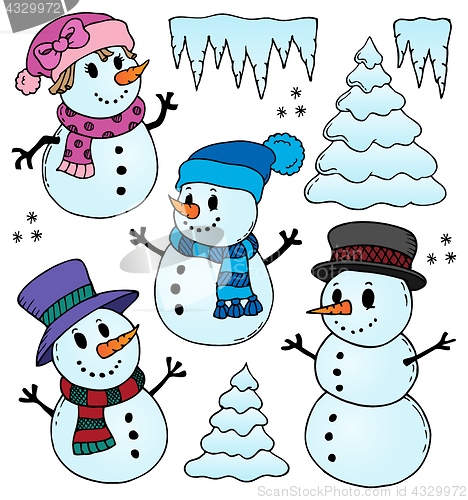 Image of Stylized snowmen theme drawings 1