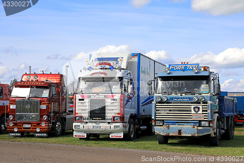 Image of Classic Scania and Volvo Trucks on a Truck Show