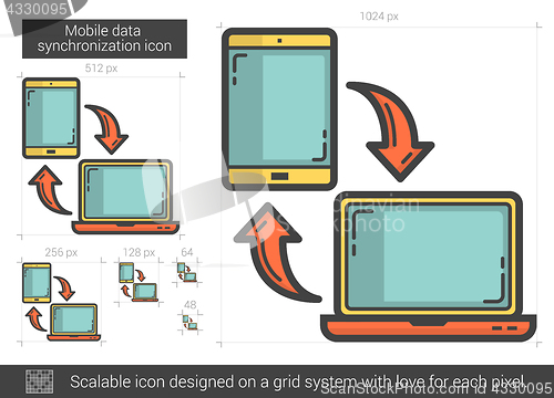 Image of Mobile data synchronization line icon.