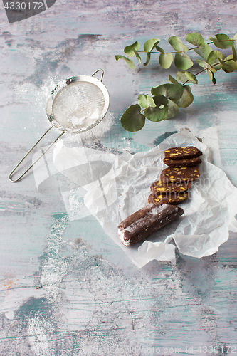 Image of The cookies on wooden table background