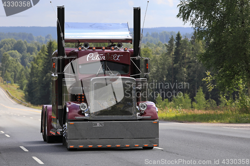 Image of Peterbilt 359 Truck on Scenic Highway