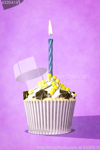 Image of purple cupcake with a candle watercolor painting