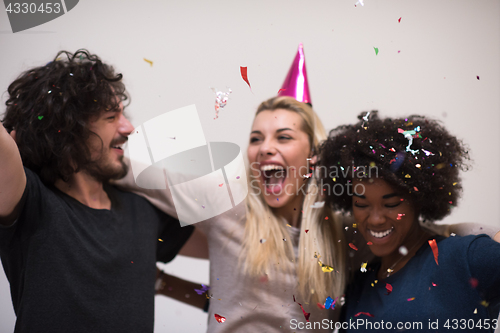 Image of confetti party multiethnic group of people