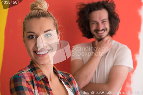Image of couple in love  over color background