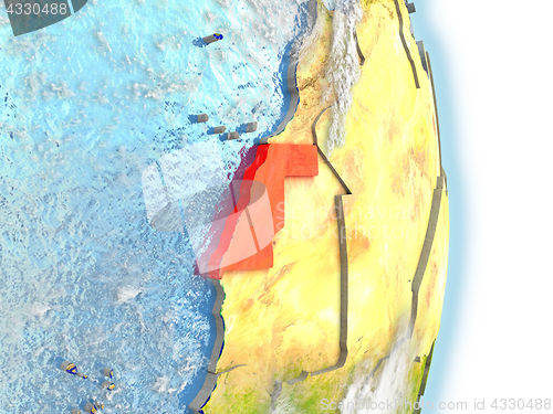 Image of Western Sahara in red on Earth