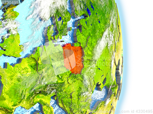 Image of Poland in red on Earth