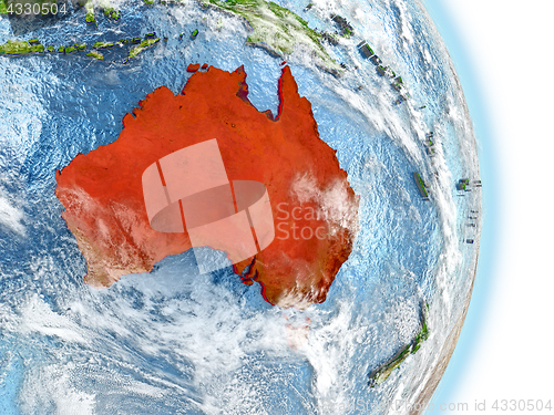 Image of Australia in red on Earth