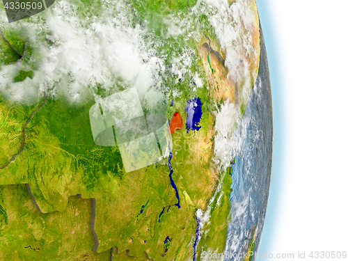 Image of Rwanda in red on Earth