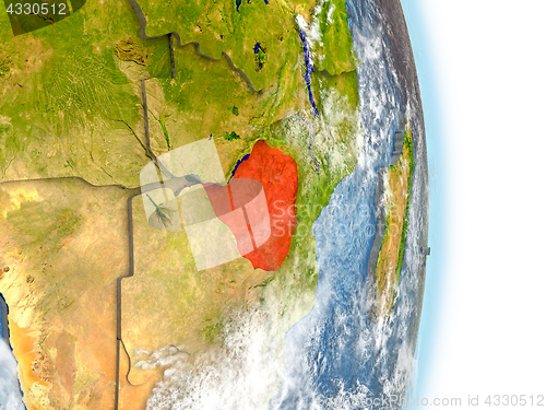 Image of Zimbabwe in red on Earth