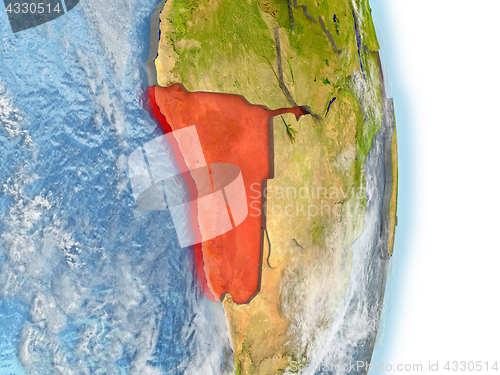 Image of Namibia in red on Earth