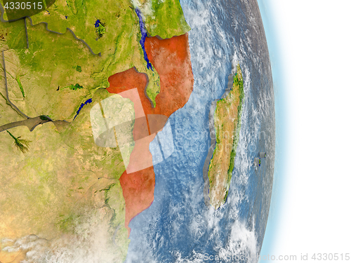 Image of Mozambique in red on Earth