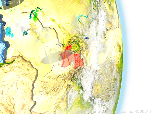 Image of Tajikistan in red on Earth