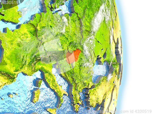 Image of Hungary in red on Earth