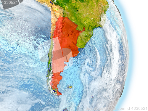 Image of Argentina in red on Earth