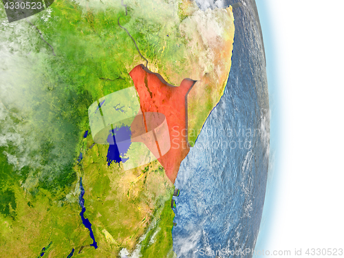 Image of Kenya in red on Earth