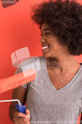 Image of black woman painting wall