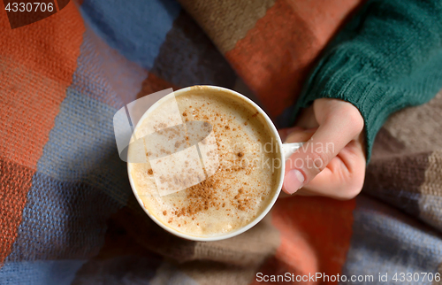 Image of Girl with cup of cappuccino coffee 