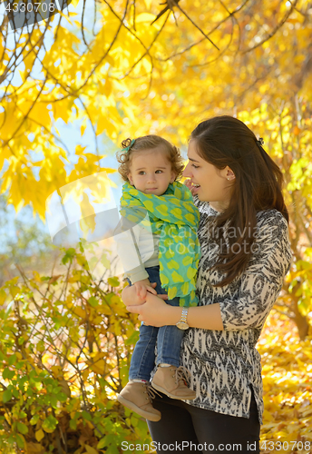 Image of Mother and daughter in autumn park