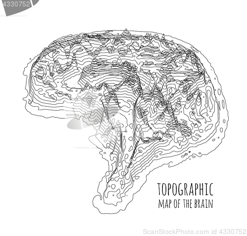 Image of The brain in the form of a topographic map. The concept of modern technology, data transfer between neurons.
