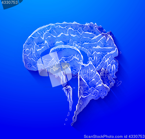 Image of The brain in the form of a topographic map. The concept of modern technology, data transfer between neurons.