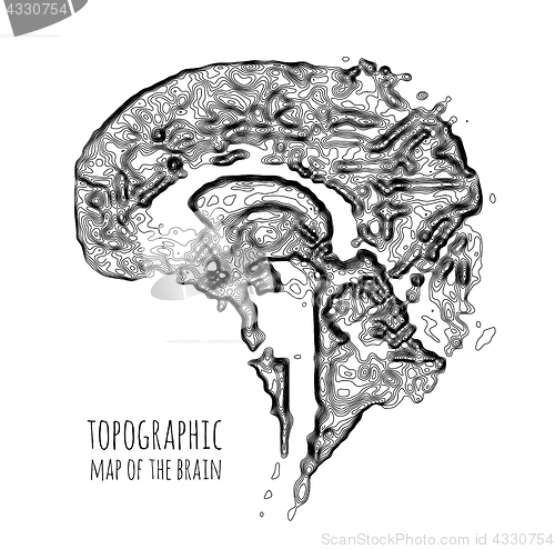 Image of The brain in the form of a topographic map. The concept of modern technology, data transfer between neurons.