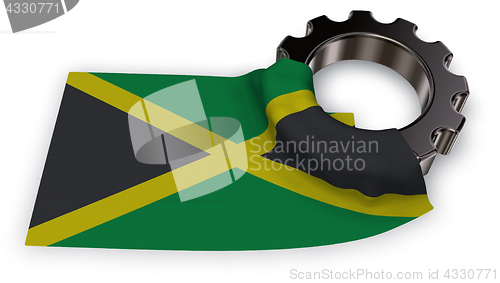 Image of gear wheel and flag of jamaica - 3d rendering